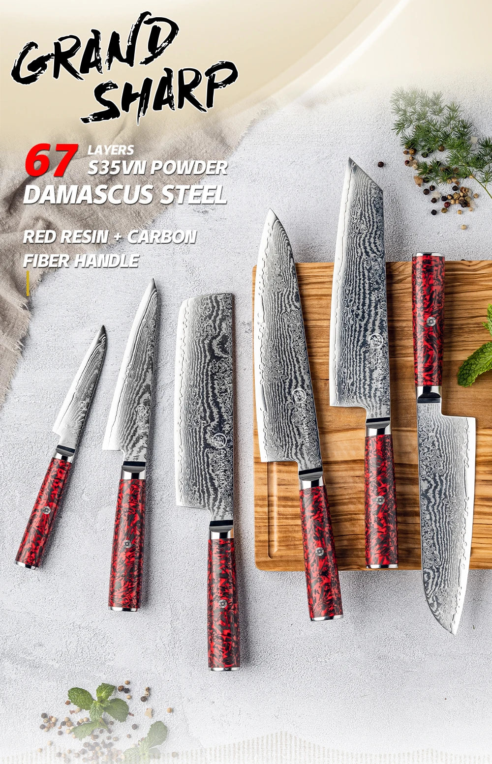 Grandsharp 1-6 Knives 67 Layers S35vn Powder Core