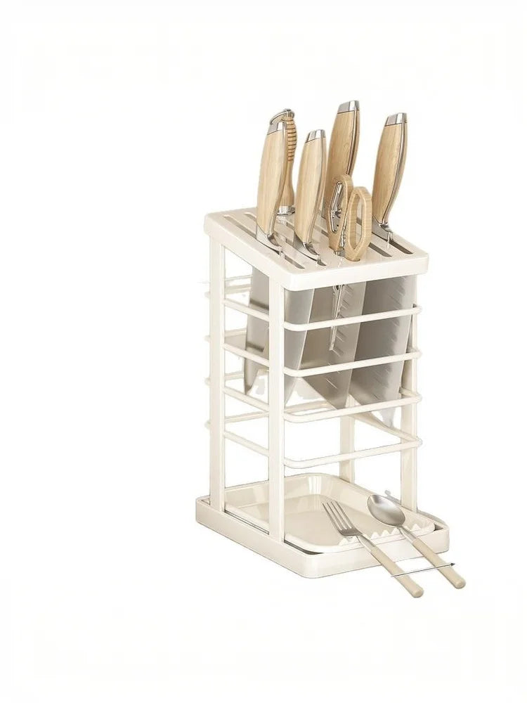 Countertop Knife Holder Drain Tray Storage Rack Organizer