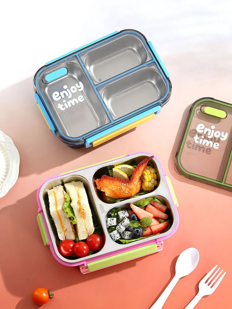 304 Stainless Steel Divided Lunch Box Fork Multi-Compartment