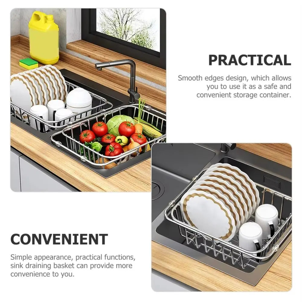 Adjustable Stainless Steel Sink Drain Basket Expandable Over
