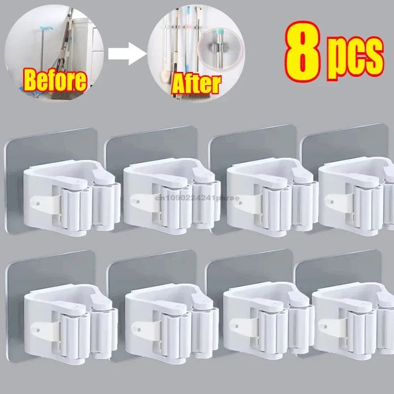 Mop Broom Holder Storage Rack Adhesive Hooks Wall