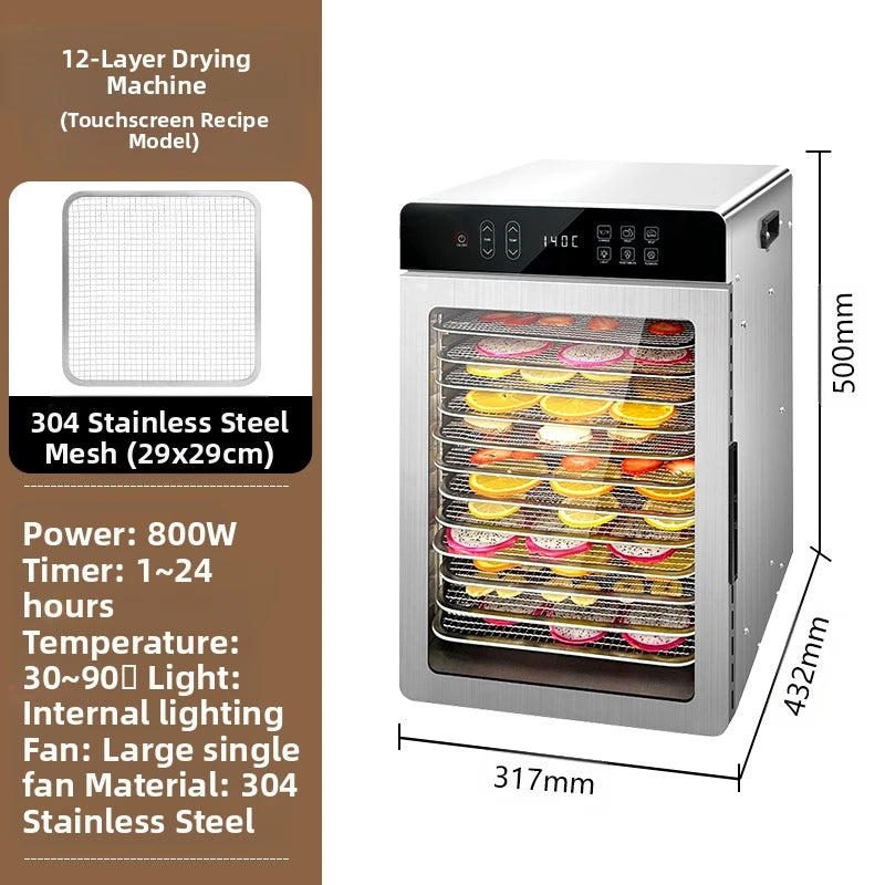 Smart Touch Screen Food Dehydrator 12 Layers Stainless