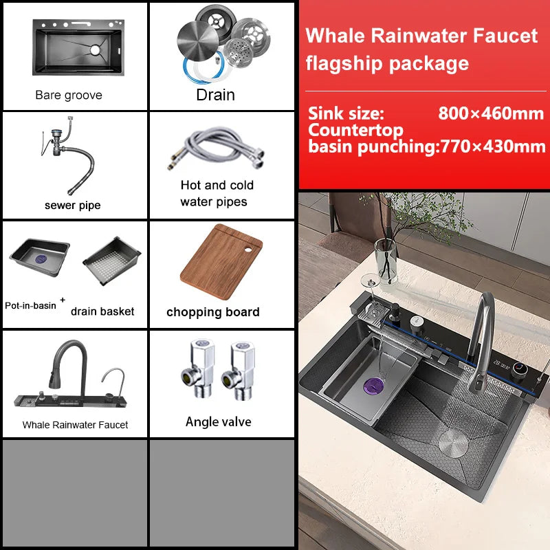 Various Waterfall Sink Stainless Steel Large Slot Digital