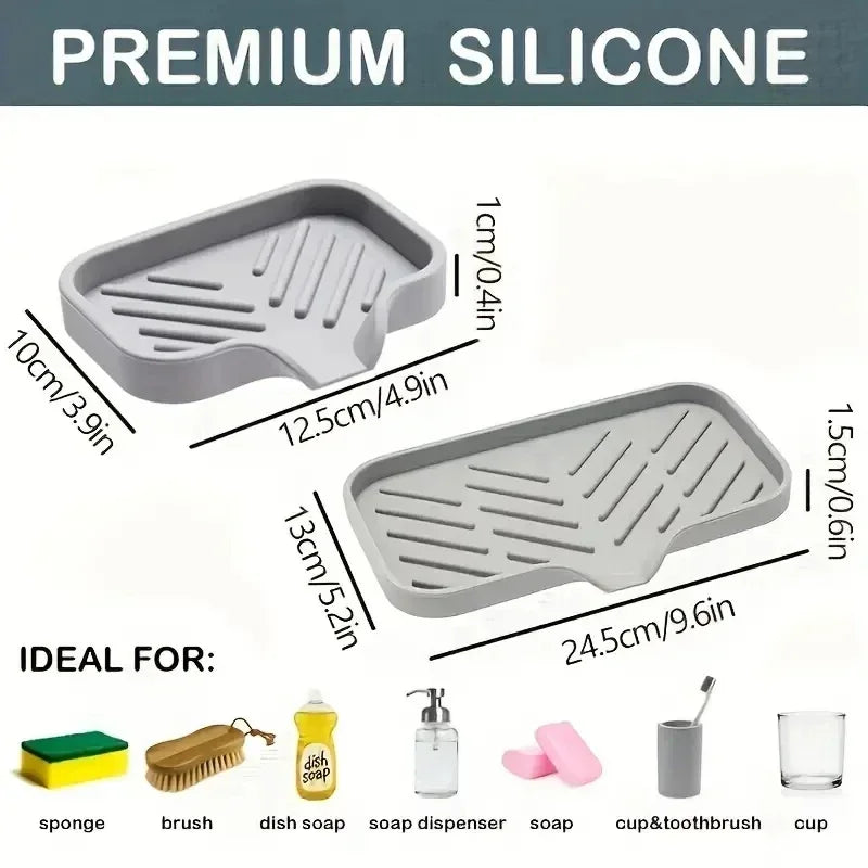 Sink Silicone Tray Drain Soap Sponge Storage Holder