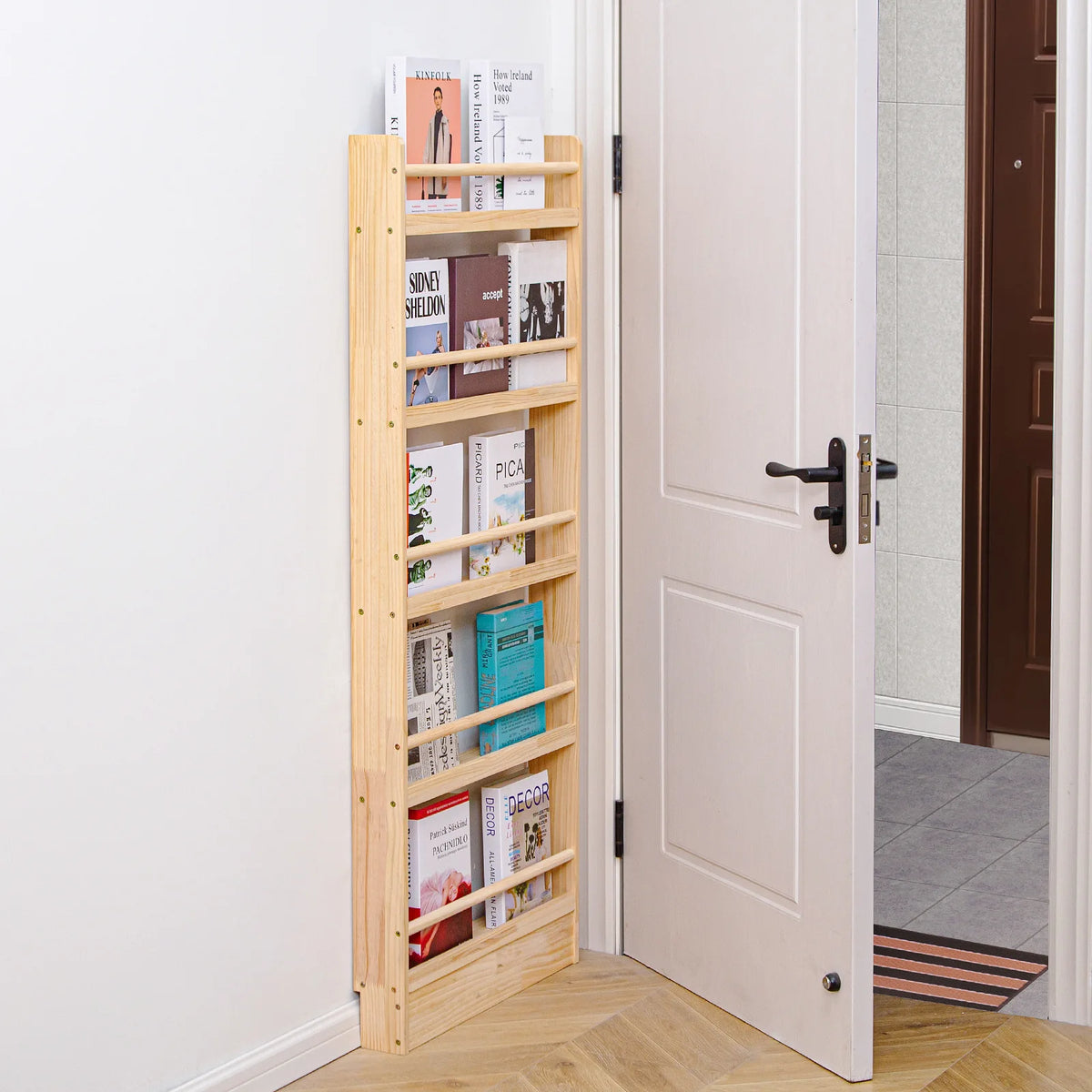 Solid Wood Narrow Bookshelf Door Backspace Saver Children