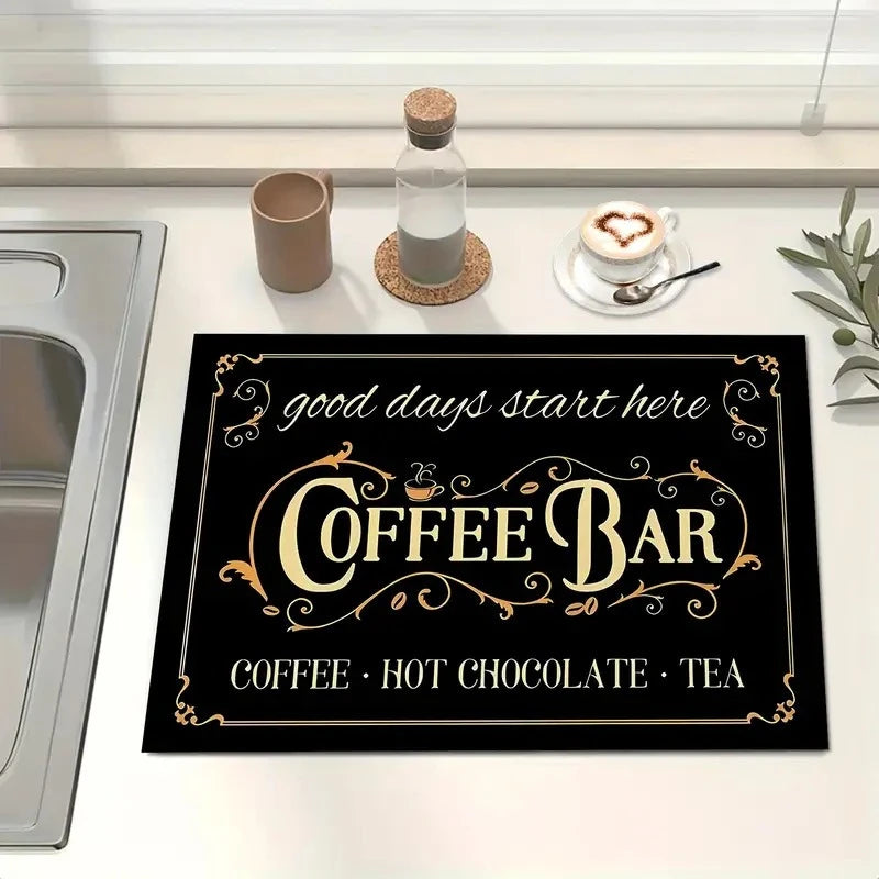 Creative Coffee Print Drying Mat Soft Rubber Non-Slip