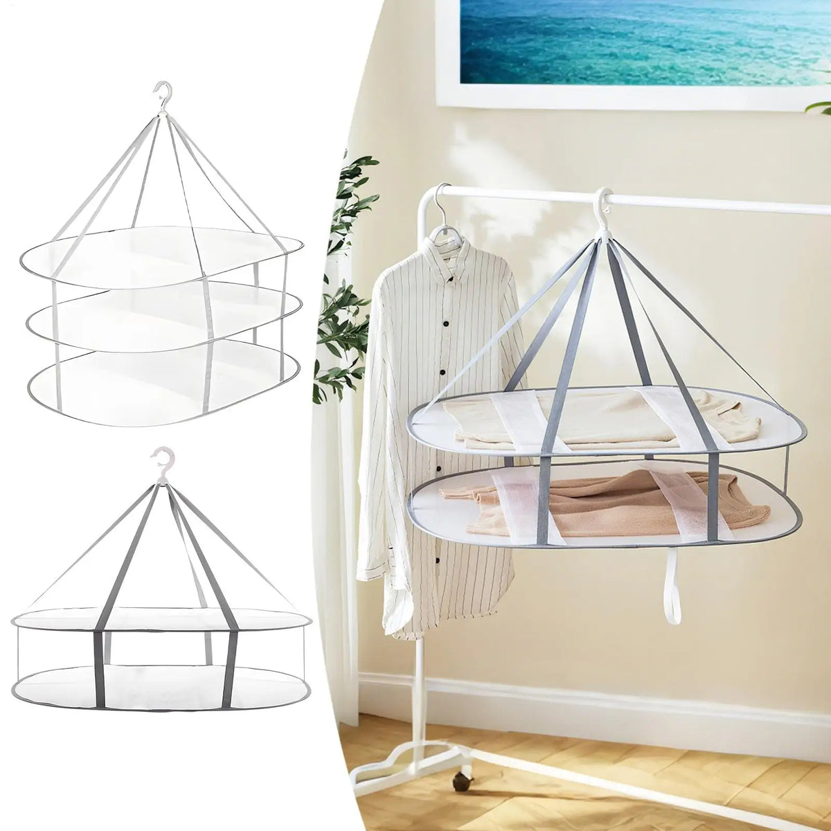 2/3 Layers Folding Clothes Drying Rack Flat Foldable