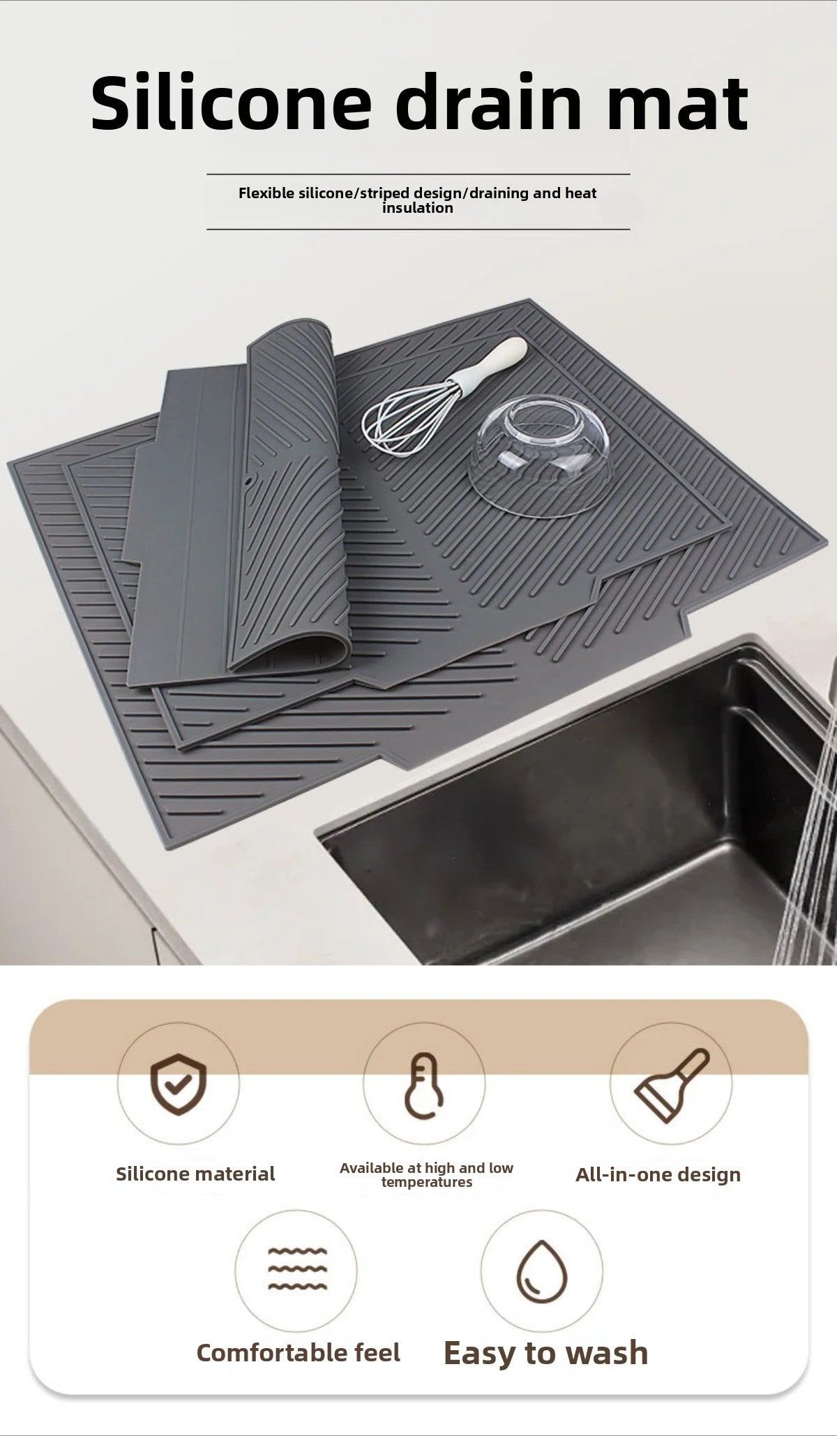 Silicone Wave Drying Mat Non Slip Dish Drainer