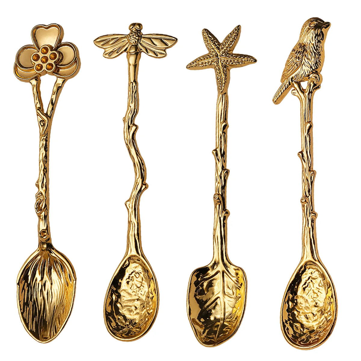 Retro Metal Coffee Spoon Dragonfly Branches Leaves Shape