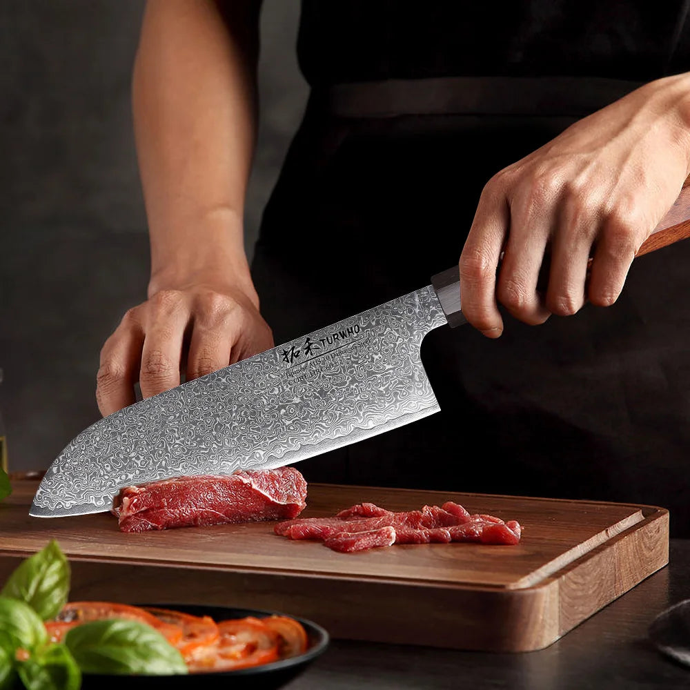 Turwho Santoku Knife Damascus Steel Chef Knives Sharp