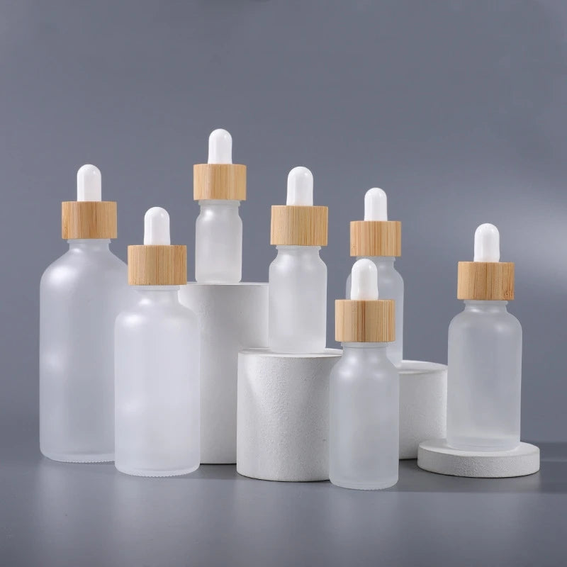 5ml-100ml Dropper Bottle Bamboo Wood Lid Brown Glass