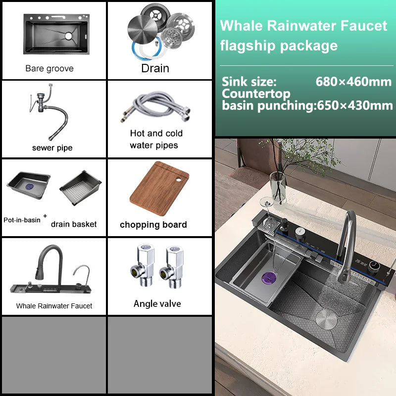Various Waterfall Sink Stainless Steel Large Slot Digital