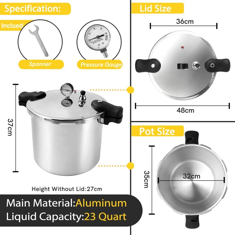 23qt Aluminum Pressure Cooker & Canner 105kpa Induction