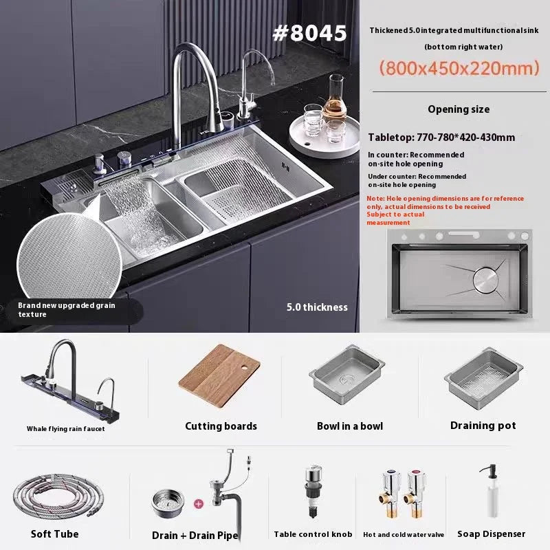 Waterfall Stainless Steel Sink Digital Display Faucet Wash