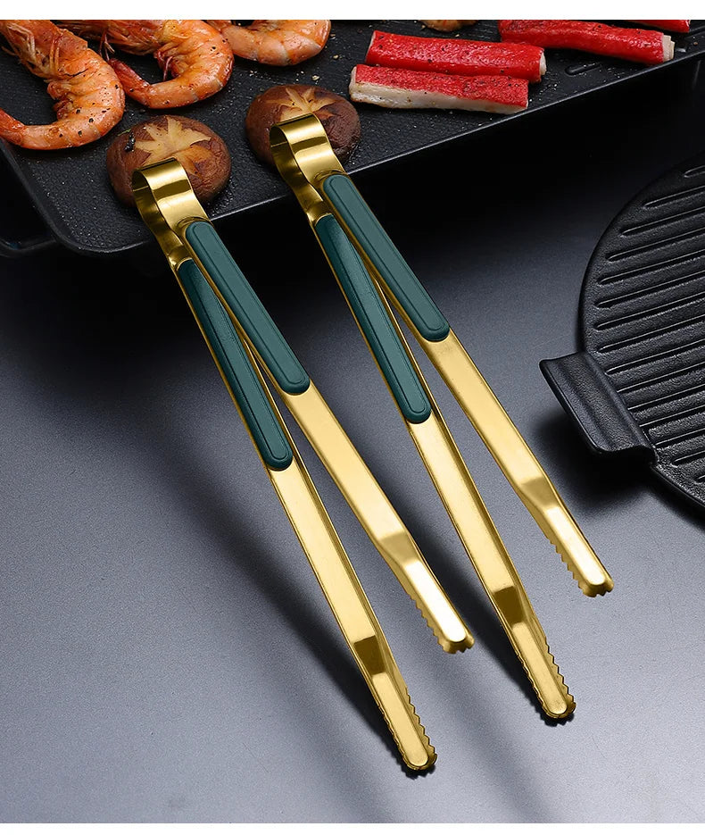 Gold Stainless Steel Food Tongs Non-Slip Serving Tongs