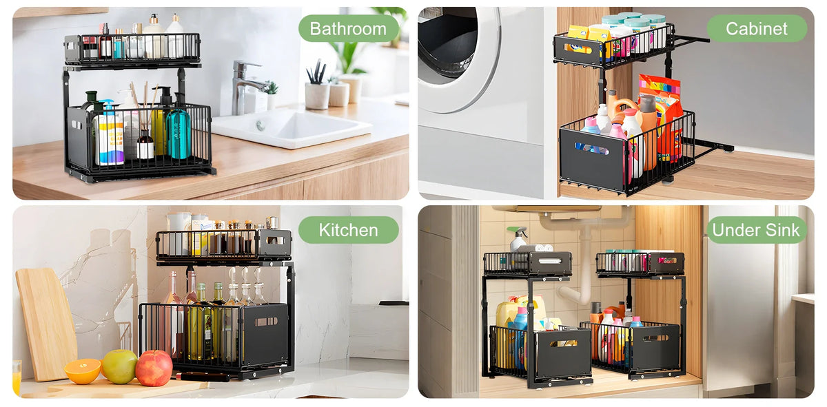 Tier Adjustable Pull Out Under Sink Organizer Slide