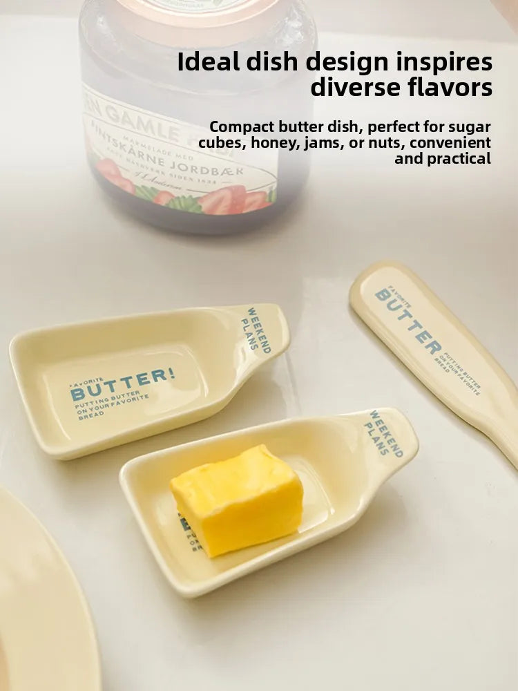 French Style Ceramic Breakfast Plate Butter Knife Dip