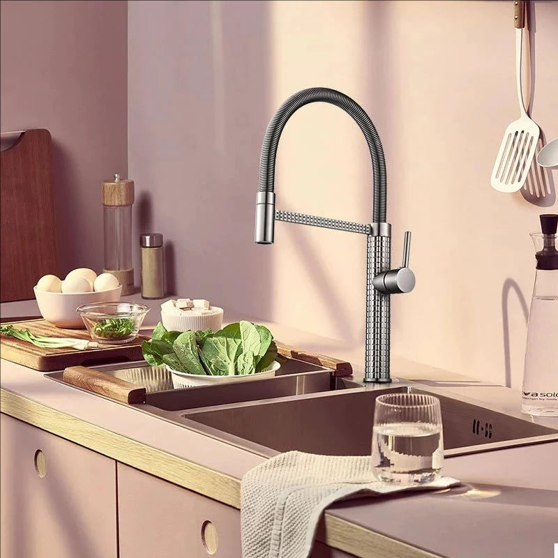 Black Spring Faucet Pull Down Handheld Shower Carved