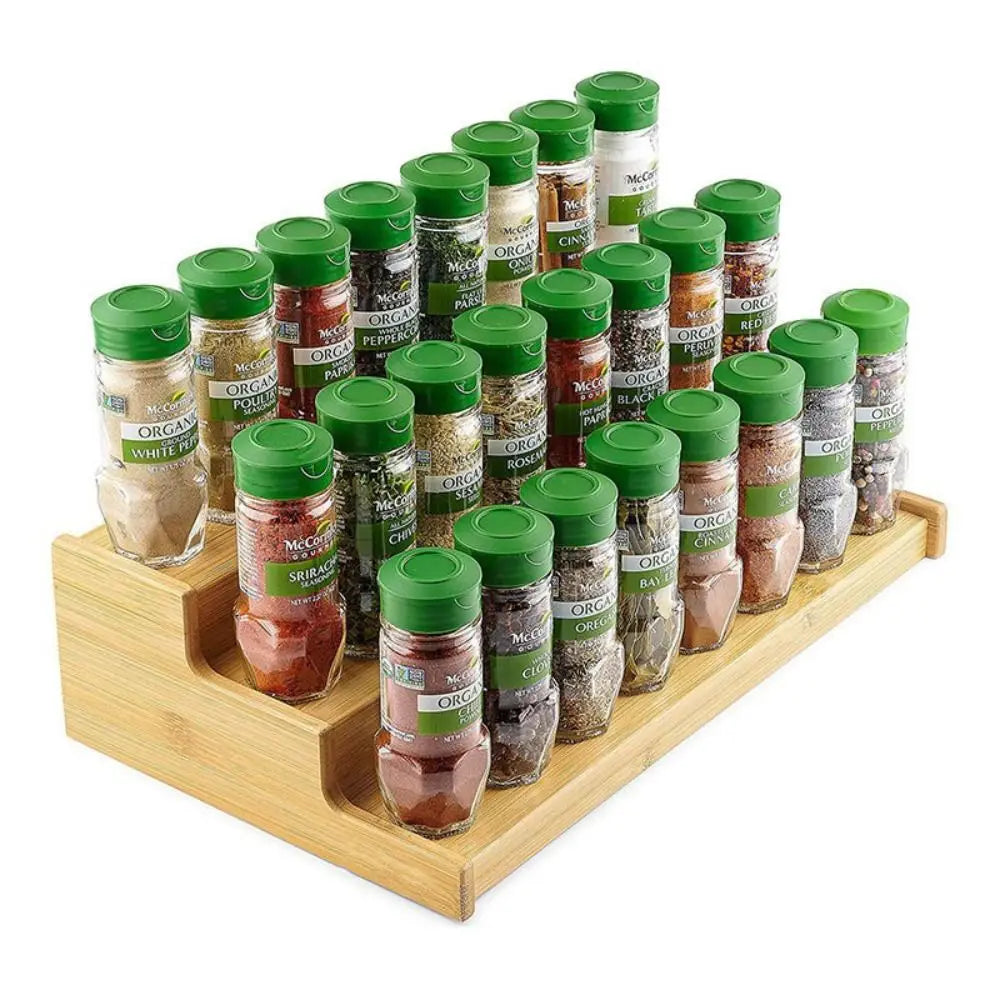 Solid Wooden 3-Tier Spice Rack Space-Saving Multi-Tier Spice