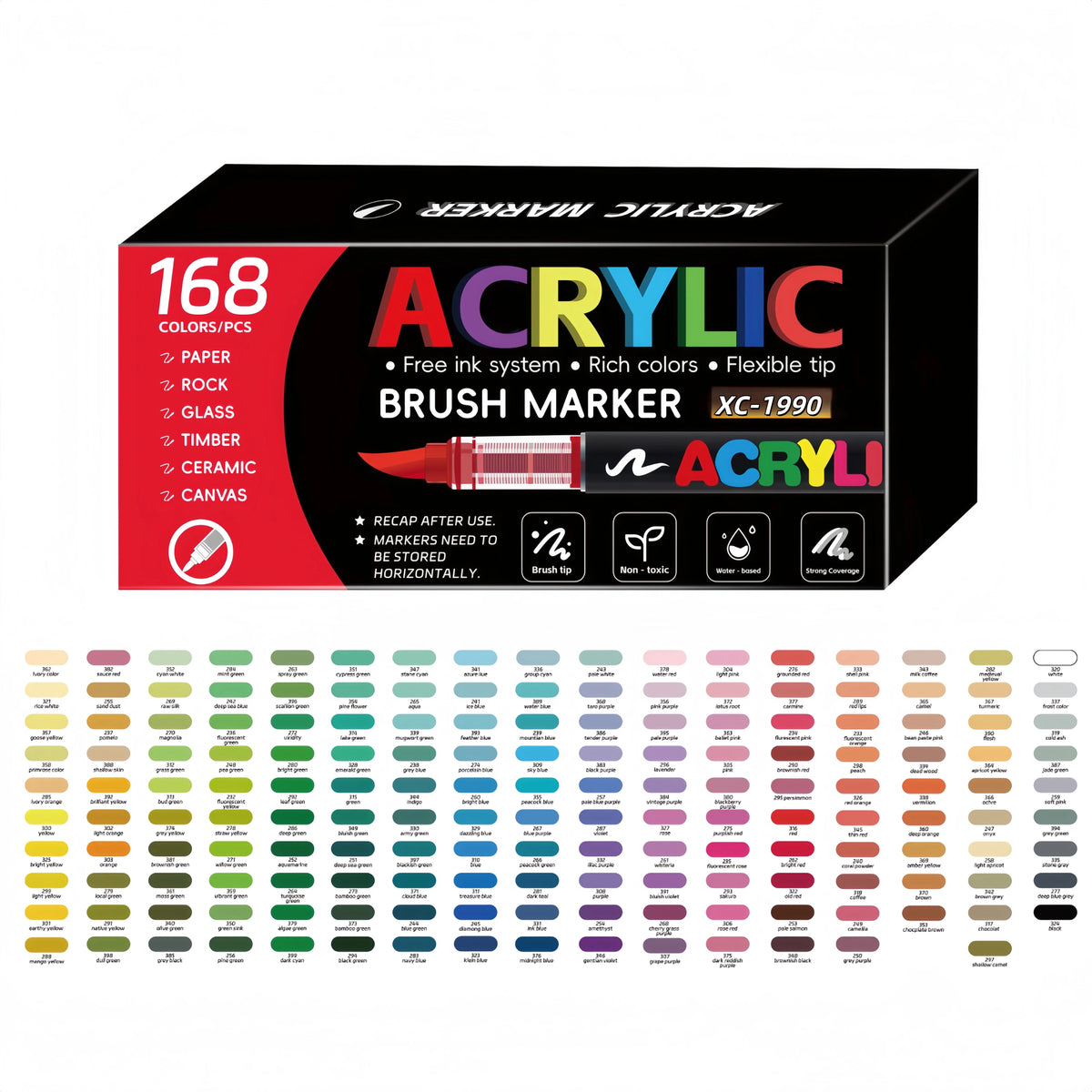 12-168 Colors Acrylic Paint Pen Marker Brush Tip