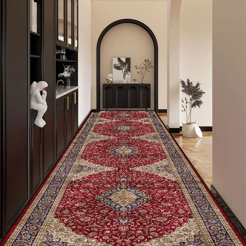 Bohemian Red Long Corridor Carpet Luxury Persia Decoration