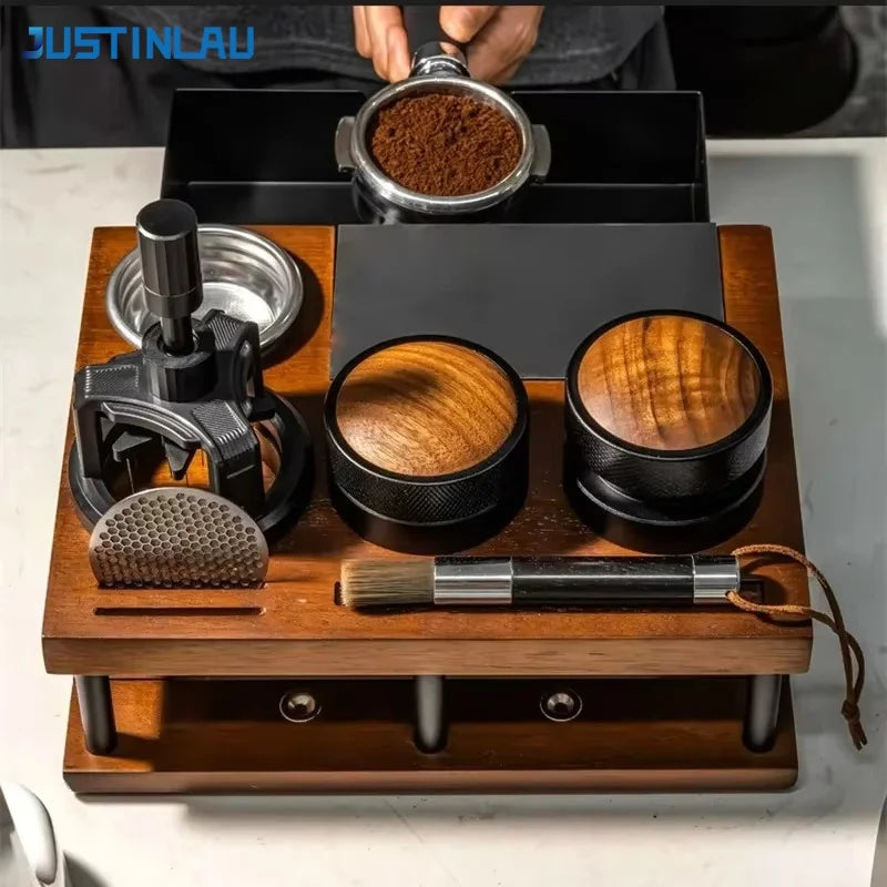 Justinlau Coffee Tamper Station Stand Knock Box Wooden