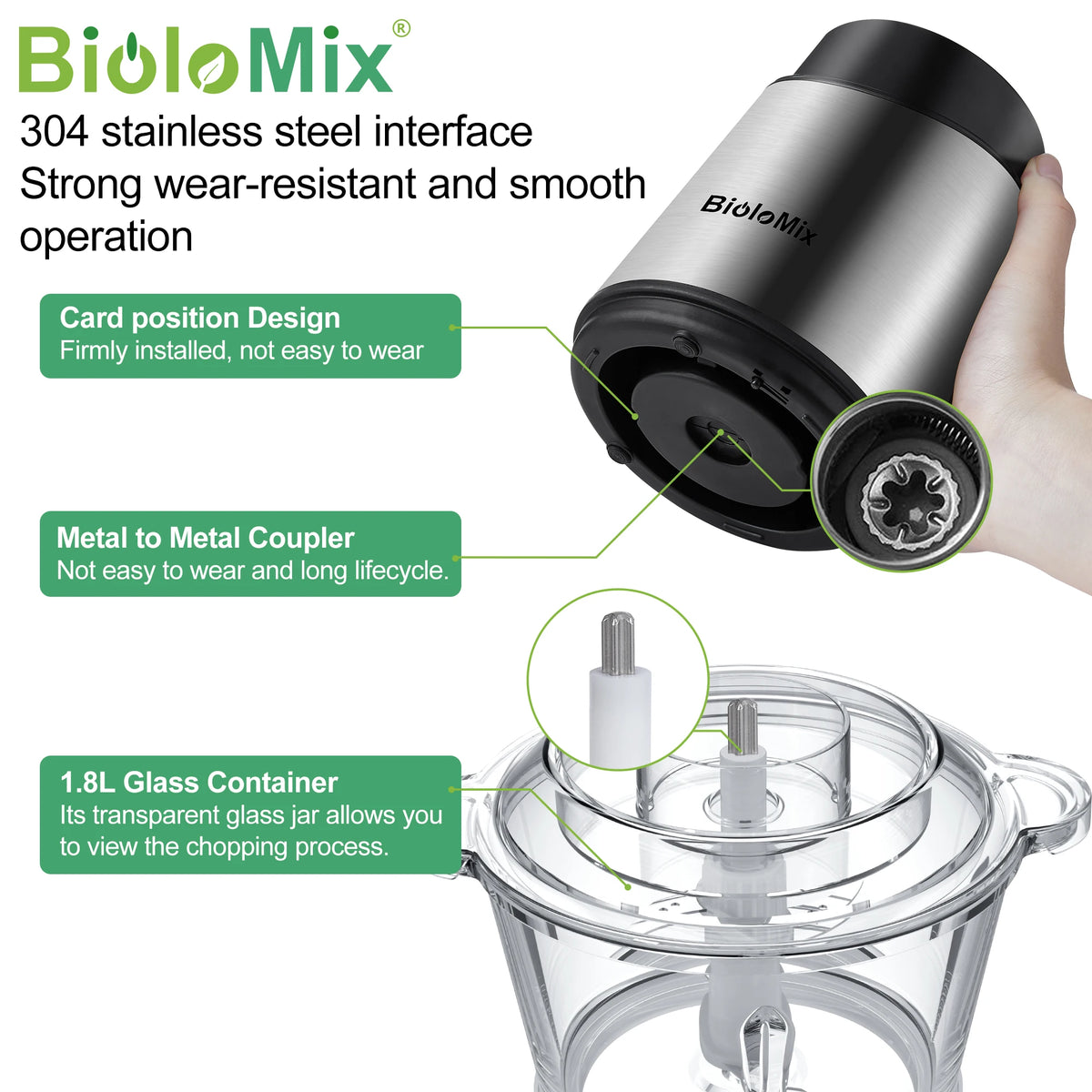 Biolomix 8l Glass Bowl Food Processor Chopper Two