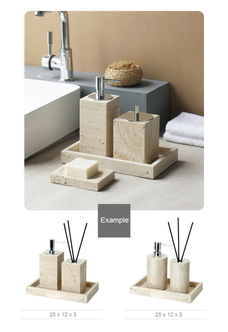 Beige Travertine Bathroom Natural Marble Soap Dispenser Soap