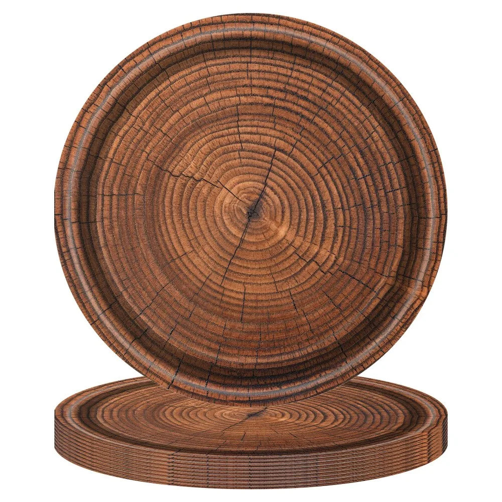 10pcs 7/9 Inch Imitation Wood Grain Disposable Plate
