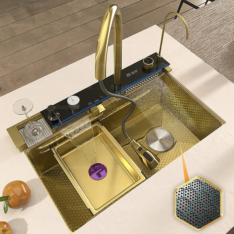 Stainless Steel Waterfall Sink Extra Large Bowl Digital