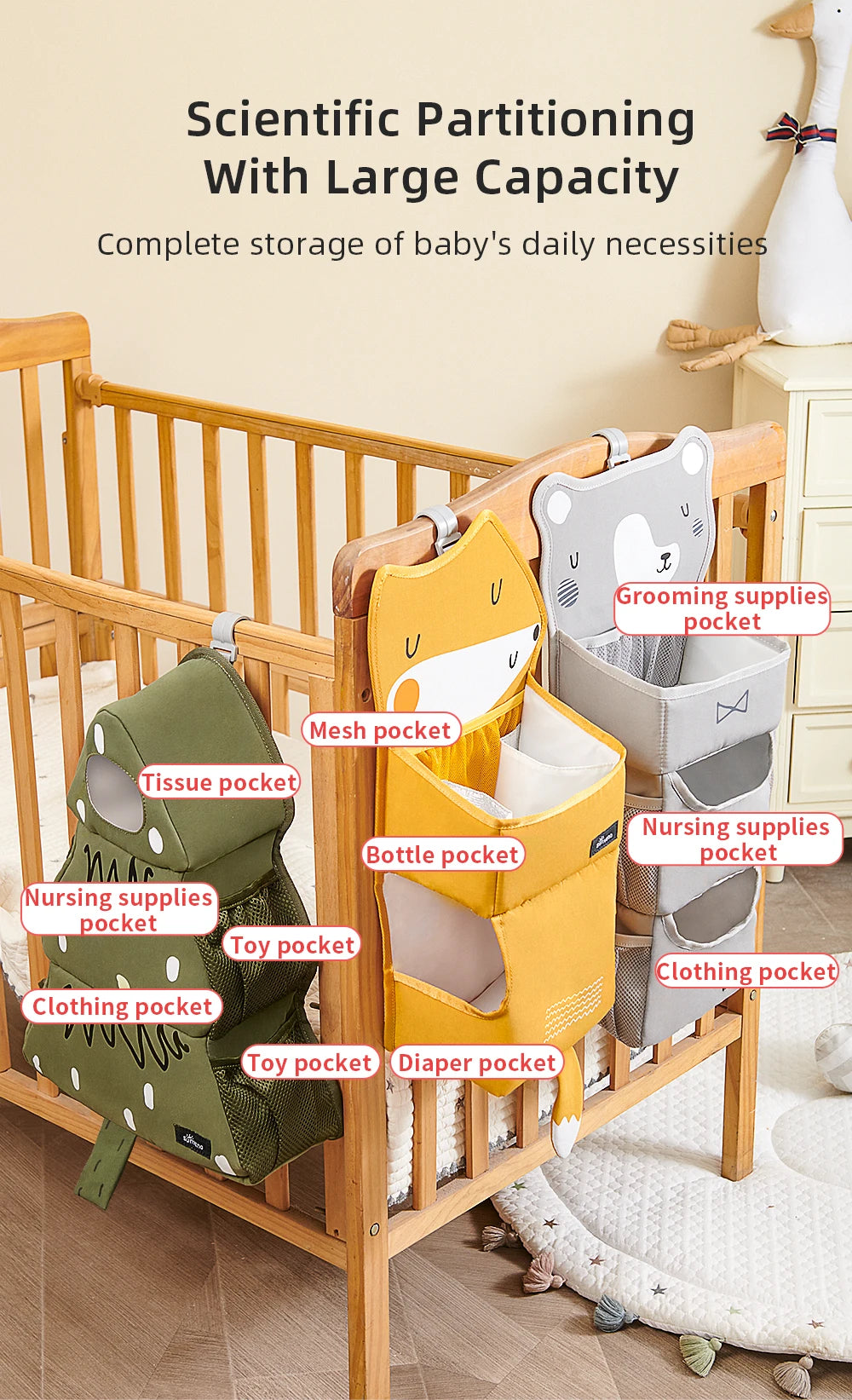 Sunveno Cartoon Baby Crib Hanging Storage Bag Multi-Functional