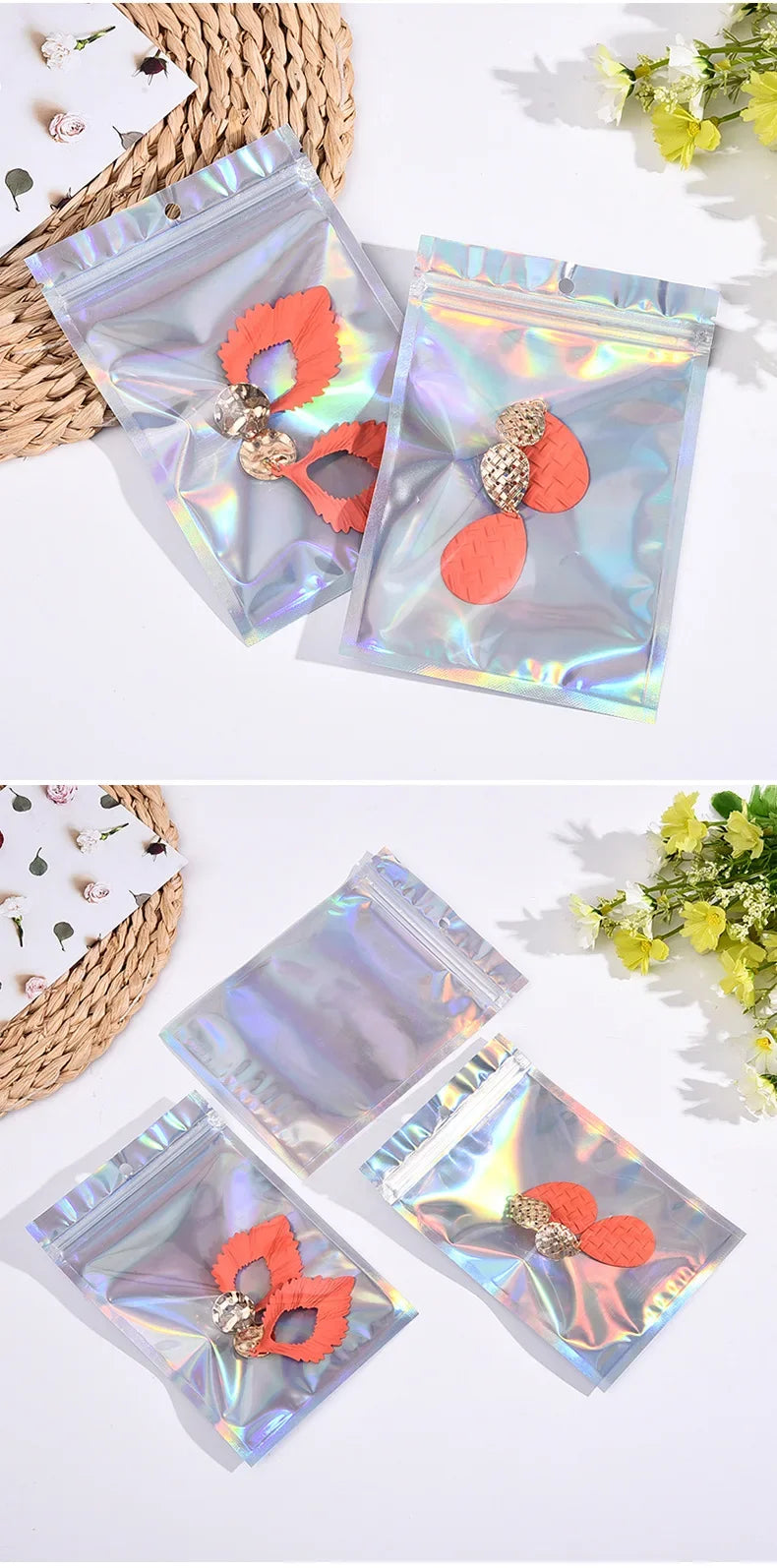 10-200pcs Laser Ziplock Bag Necklace Earrings Jewelry Gift