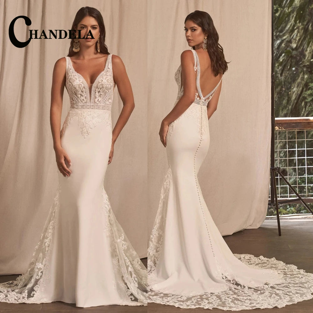 Chandela Attractive Mermaid Wedding Dress Bridal Lace Appliques