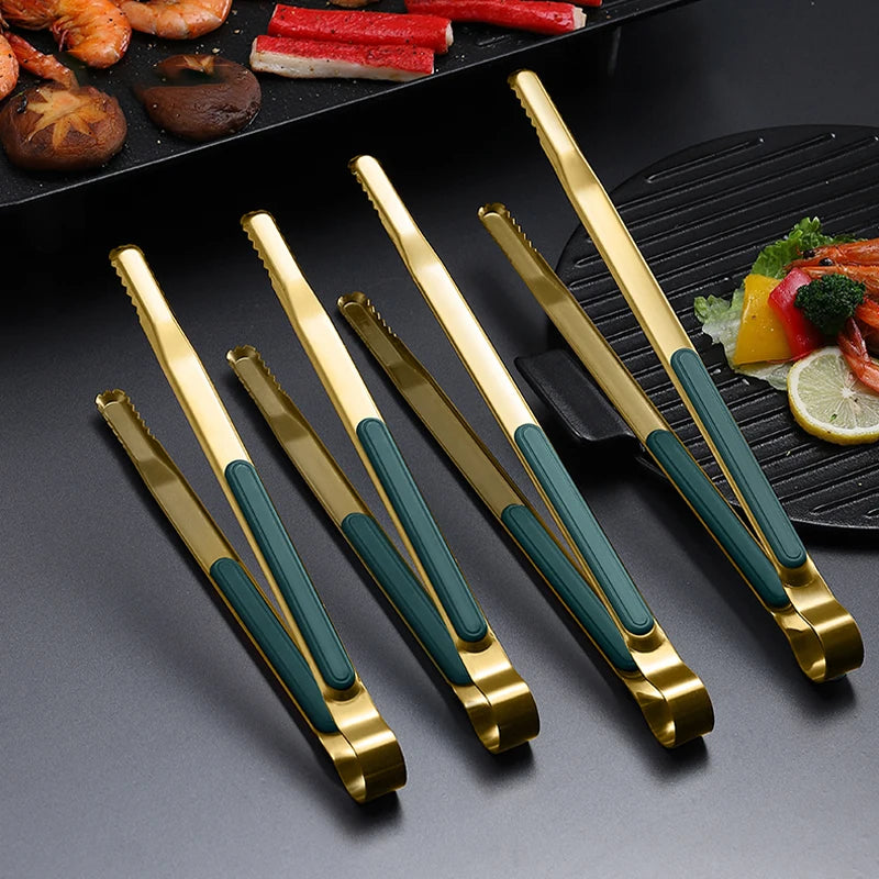 Gold Stainless Steel Food Tongs Non-Slip Serving Tongs