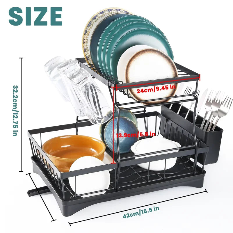 Large 2-Tier Dish Drying Rack Countertops Removable
