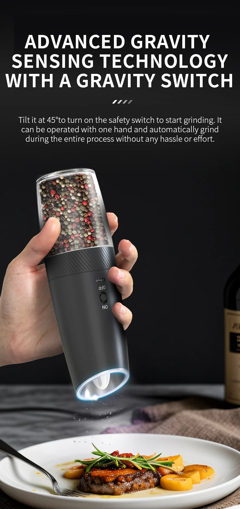 Usb Rechargeable Electric Salt Pepper Grinder Adjustable