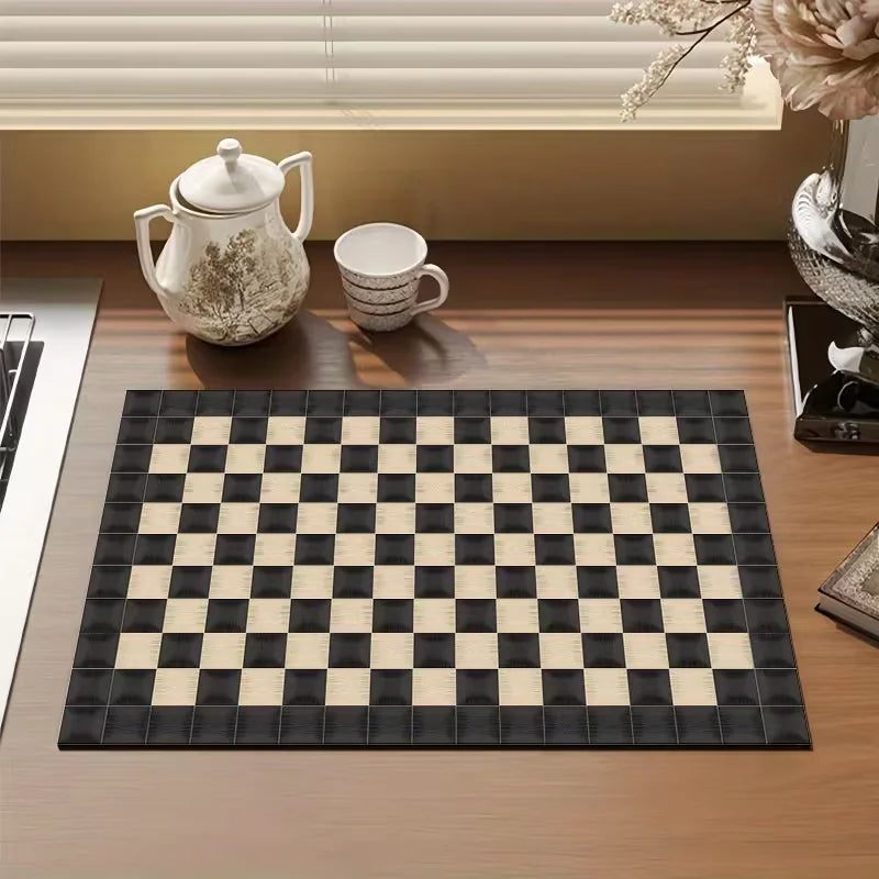Dish Drain Pad Checkerboard Design Decor Diatomaceous Earth