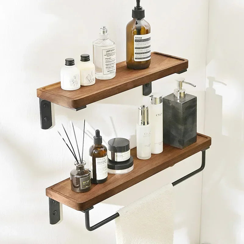 Walnut Wood Black Bathroom Hardware Bathroom Towel Rack