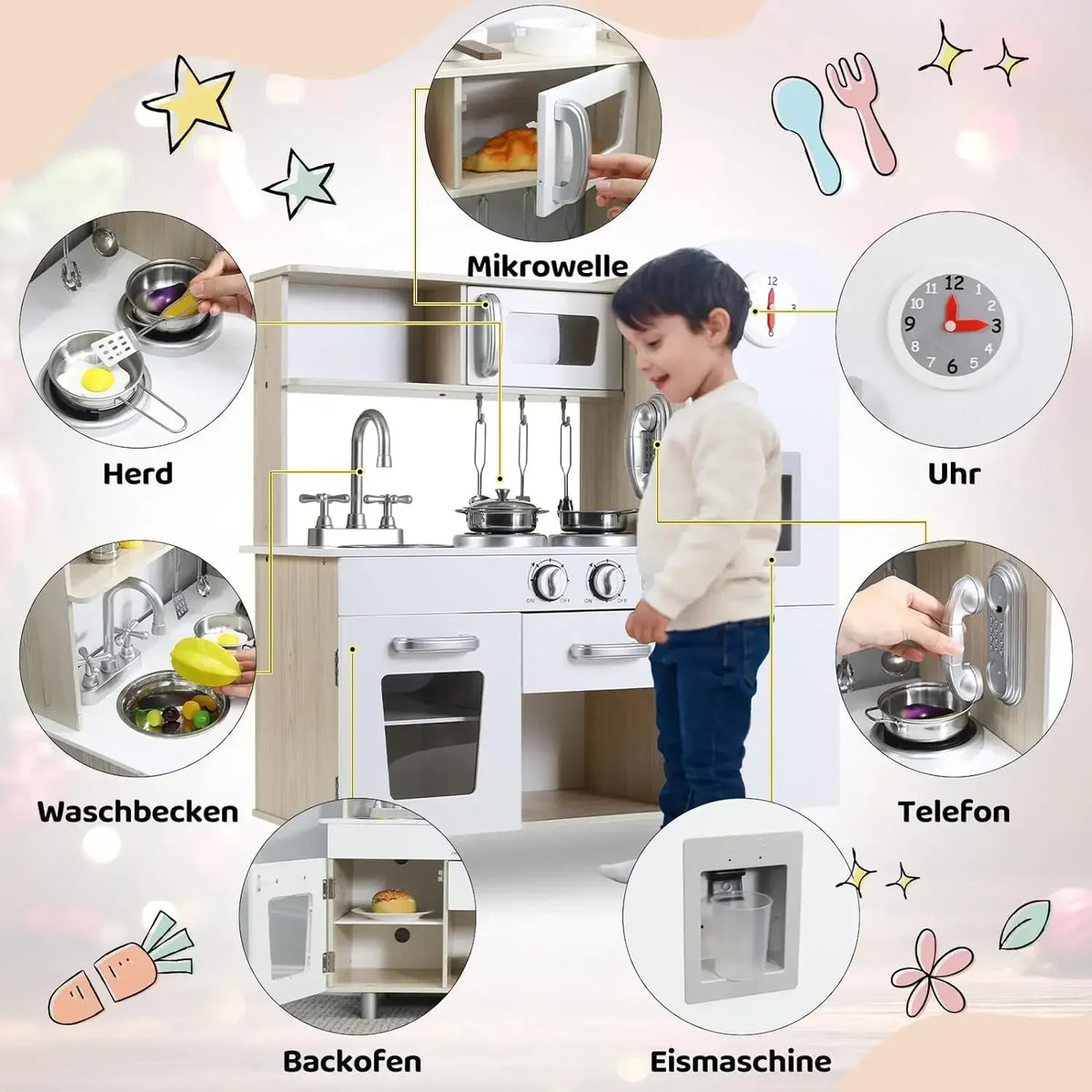 Wooden Play Pretend Play Lights Sounds Kids Ages