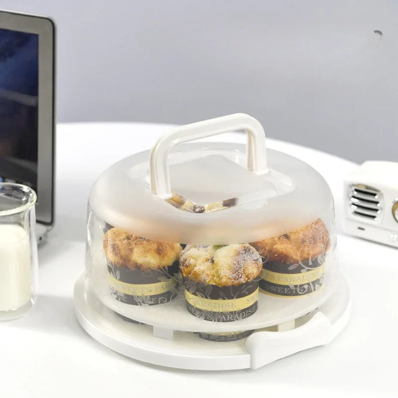 Plastic Round Cake Box Carrier Handle Pastry Storage
