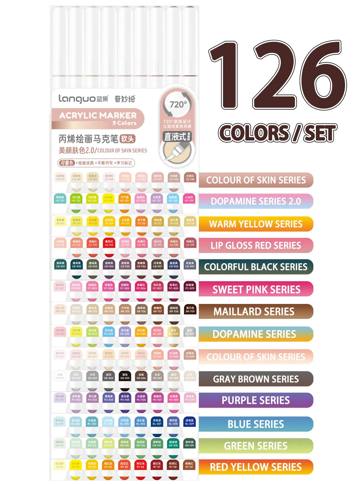 Languo 9pcs/Box Soft Brush Acrylic Marker Pen Diy