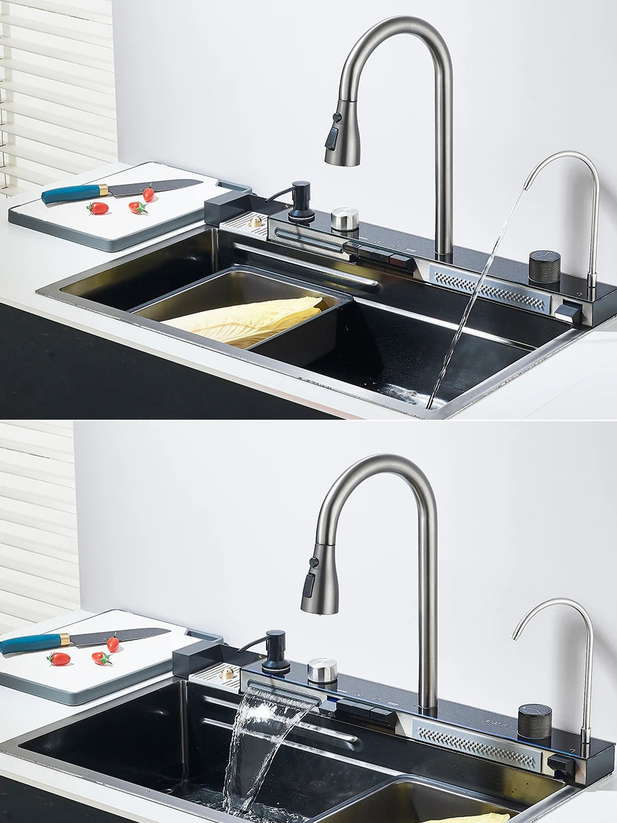 304 Stainless Steel Waterfall Sink Large Slot Integrated