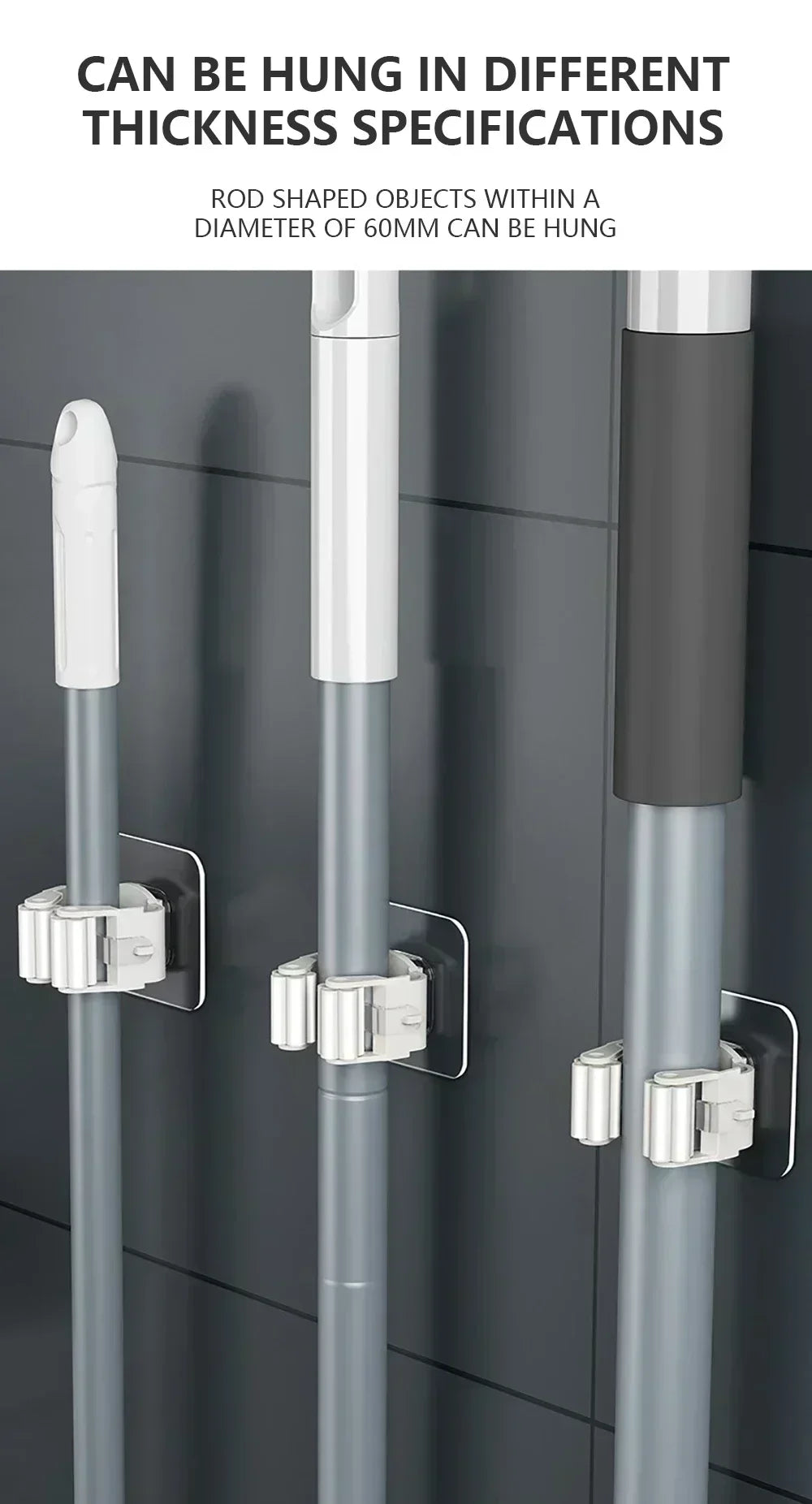Mop Broom Holder Storage Rack Adhesive Hooks Wall