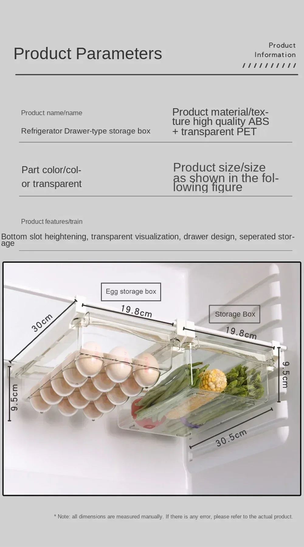 Transparent Fridge Organizer Fruit Egg Refrigerator Storage Box