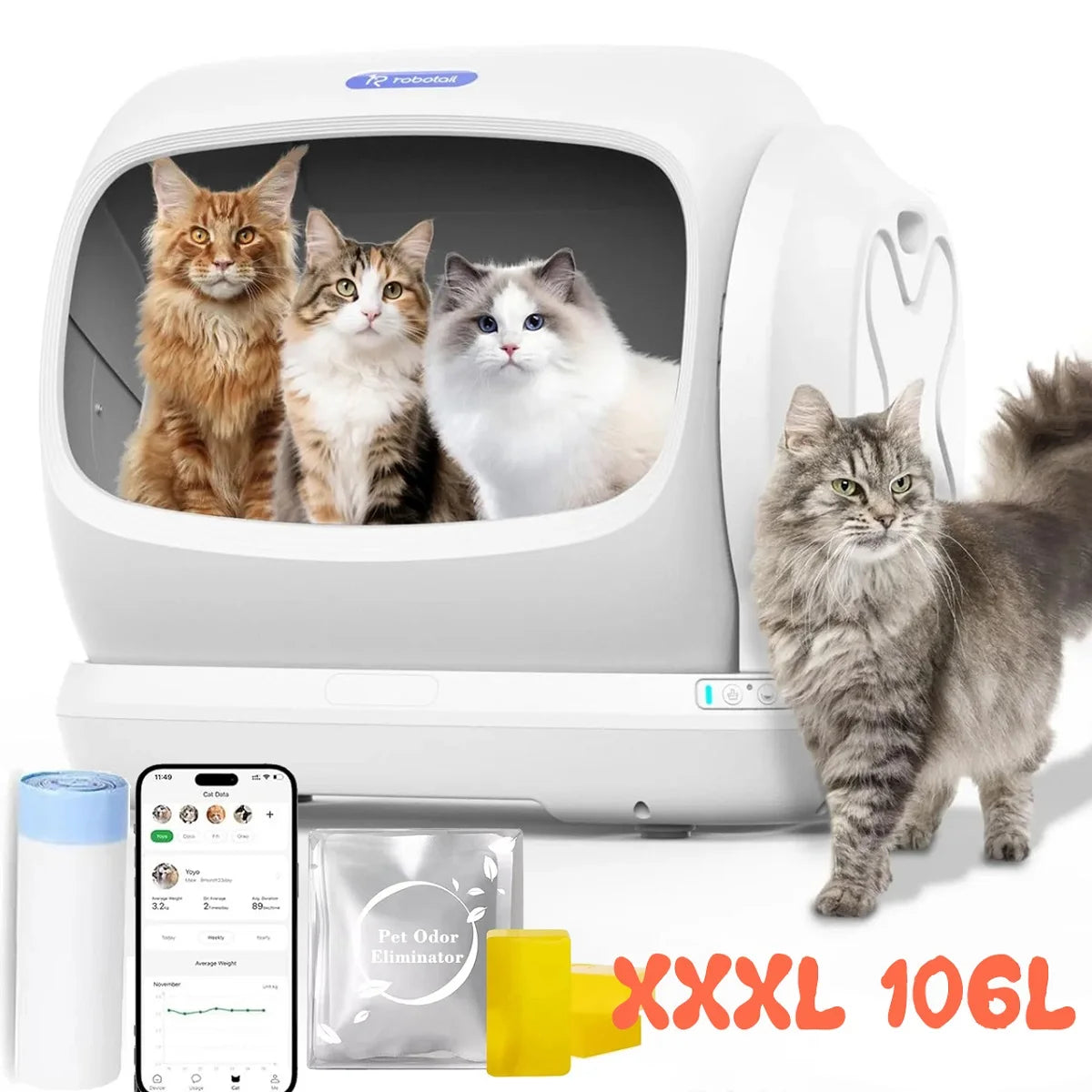 106l Smart Automatic Cat Litter Box Semi-Open Self-Cleaning