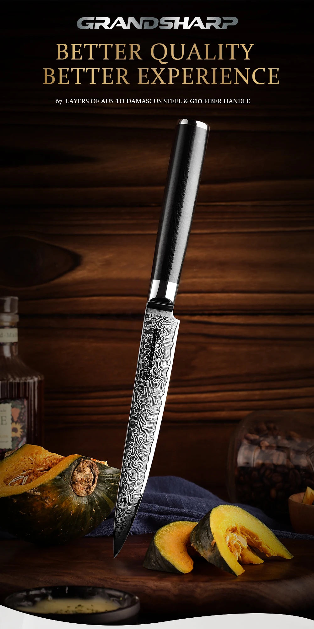 Grandsharp Inch Utility Damascus Knife 67 Layers Japanese
