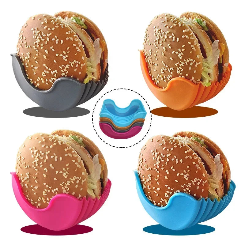 1-4pcs Reusable Burger Rack Useful Silicone Frame Burger
