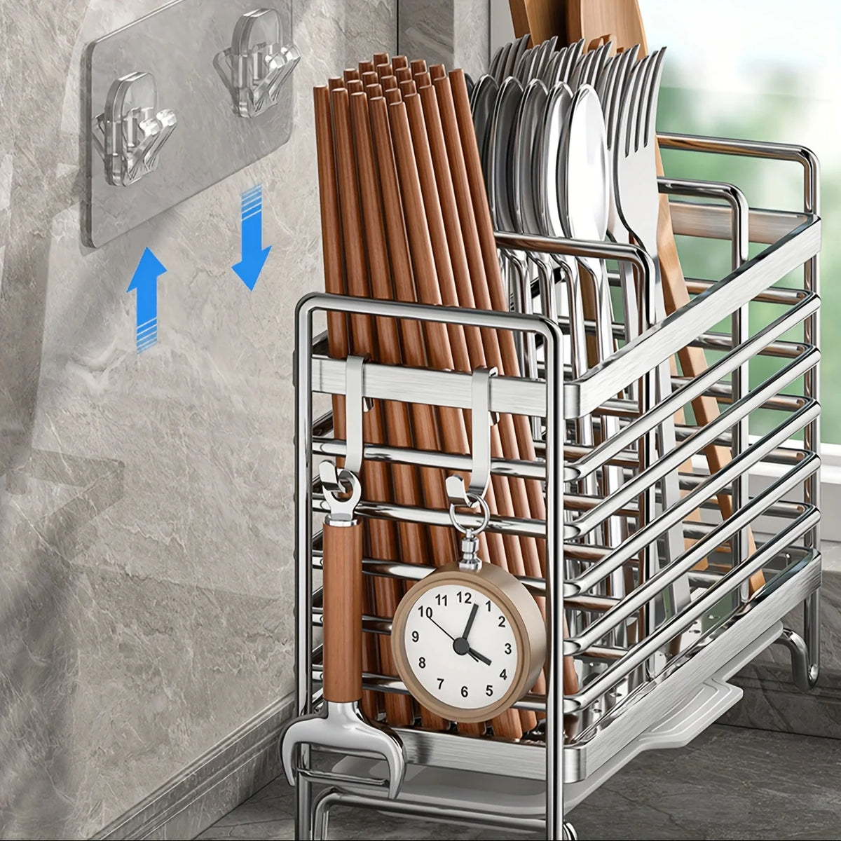 No-Drill Wall Mount Utensil Holder Stainless Steel Organizer
