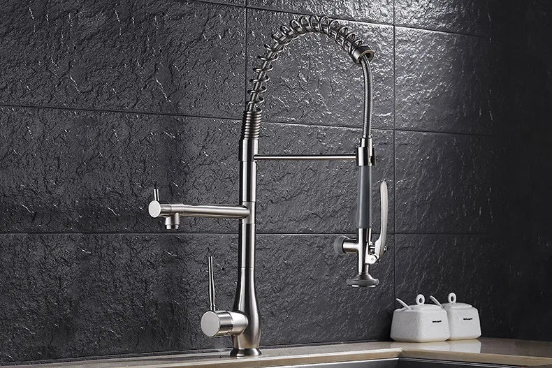 Faucet Brushed Nickel Pull-Out Faucet Swivel Dual Purpose