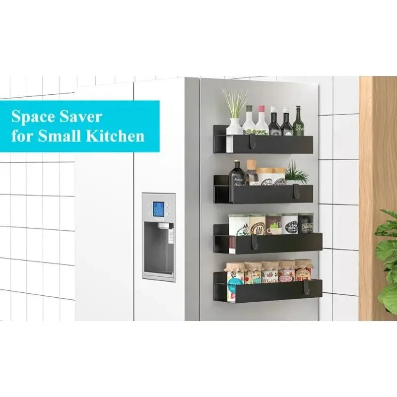 Magnetic Fridge Shelf Spice Rack Black Iron Refrigerator